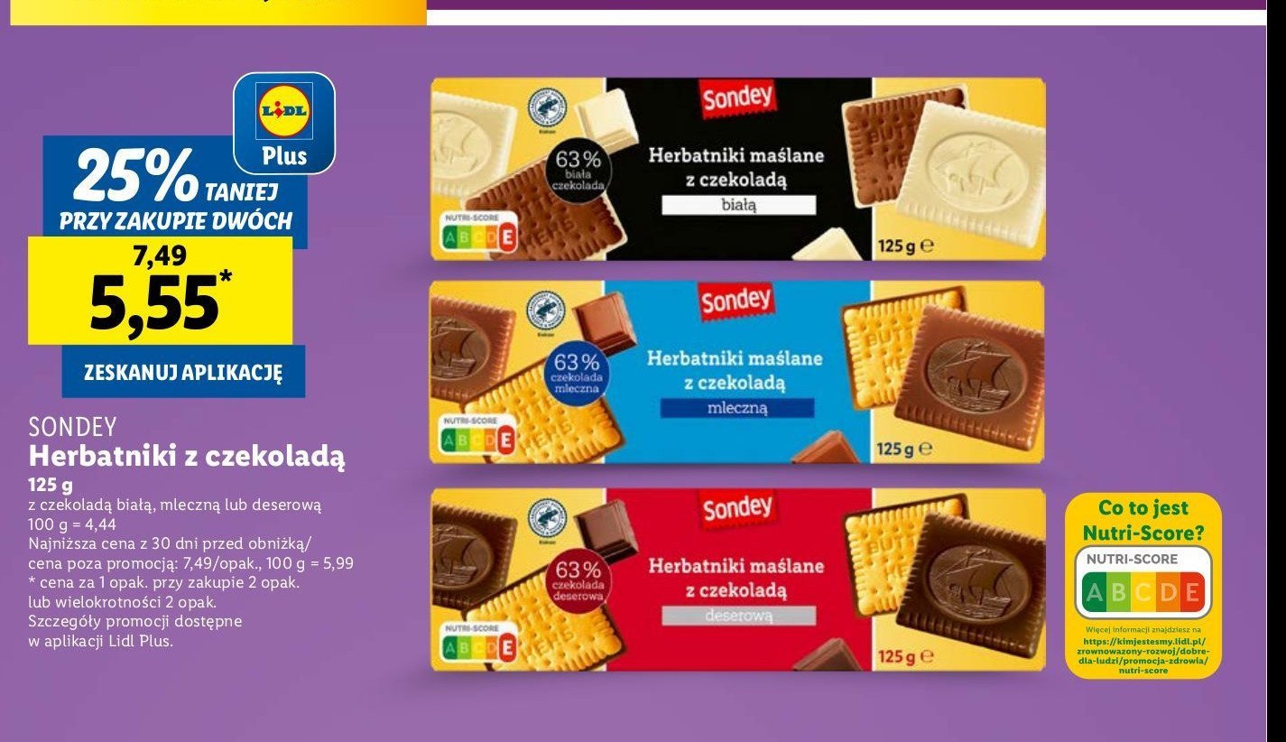 Herbatniki z czekoladą deserową Sondey promocja w Lidl