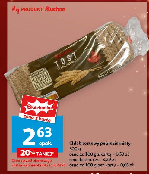 Chleb tostowy pełnoziarnisty Auchan różnorodne (logo czerwone) promocja w Auchan