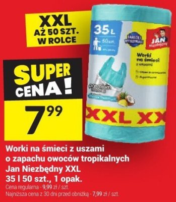Worki na śmieci z uszami o zapachu citrusów tropikalnych Jan Niezbędny XXL 35 l, 40 szt. promocja w Twój Market