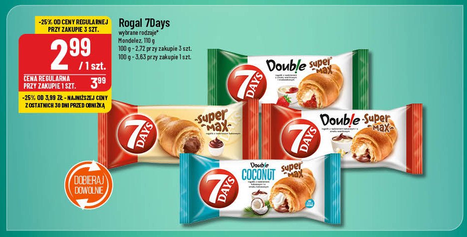 Rogal z nadzieniem waniliowo - truskawkowym 7 days double max promocja