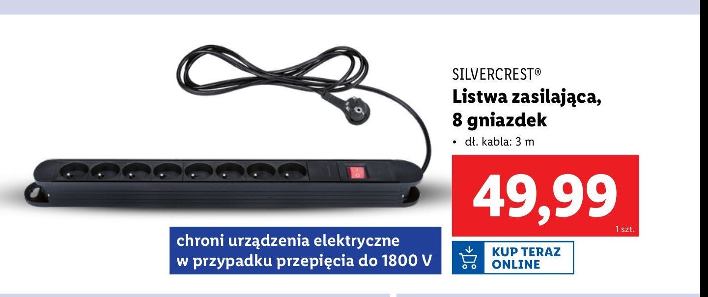 Listwa zasilająca 8 gniazd Silvercrest promocja w Lidl