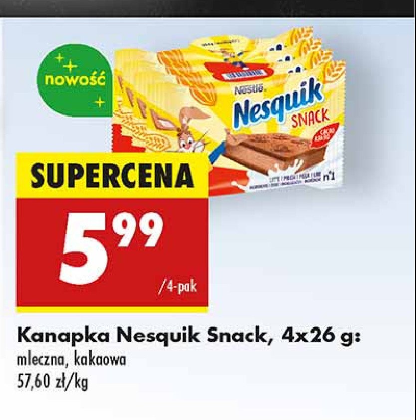 Mleczna kanapka kakao NESQUIK SNACK promocja w Biedronka