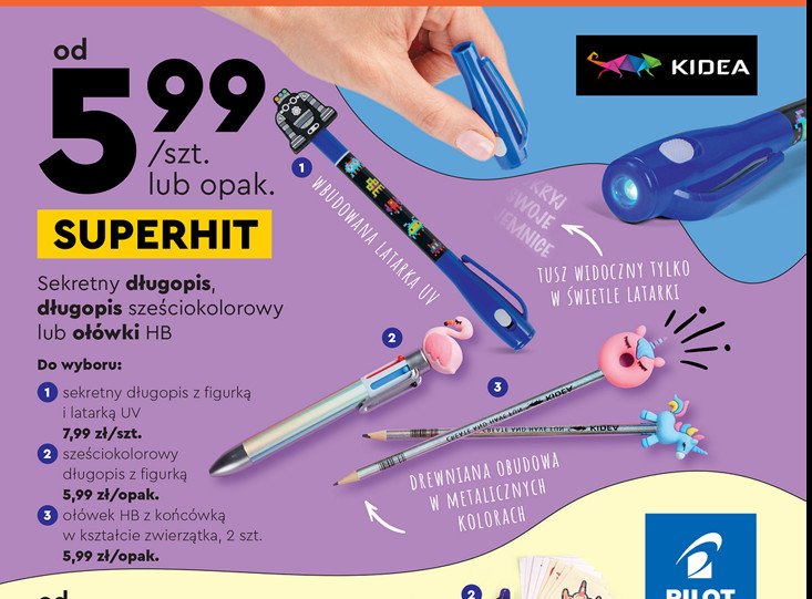 D艂ugopis z figurk膮 i latark膮 uv Kidea promocja