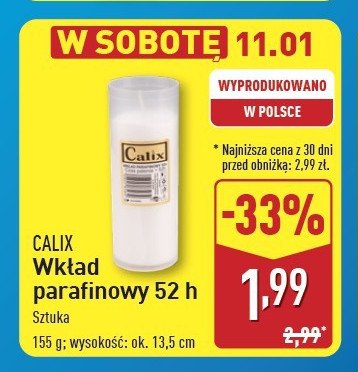 Wkład parafinowy do znicza 52 h Calix promocja