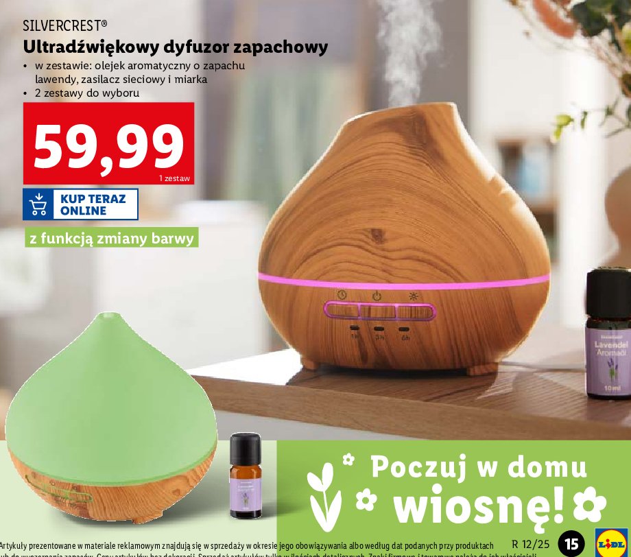 Dyfuzor zapachowy ultradźwiękowy Silvercrest promocja w Lidl