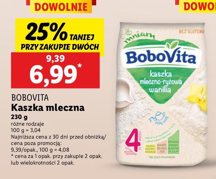 Kaszka mleczno-ryżowa waniliowa Bobovita mniam promocja w Lidl