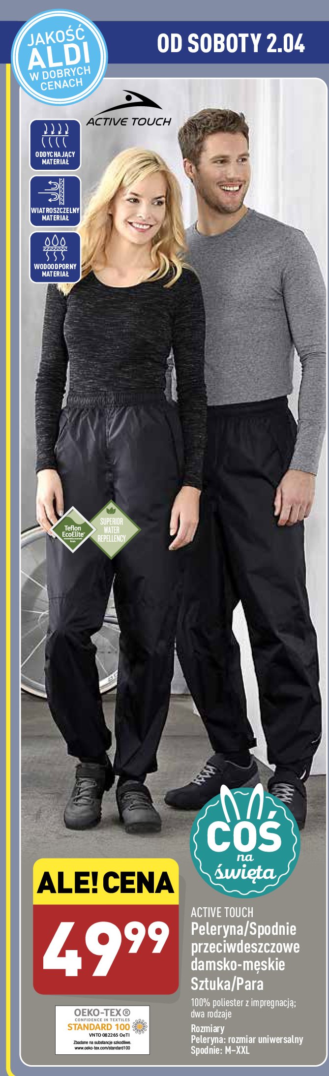Spodnie przeciwdeszczowe unisex m-xxl Active touch promocje