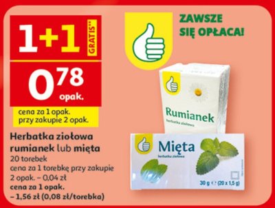 Herbatka ziołowa rumianek lub mięta promocja w Auchan