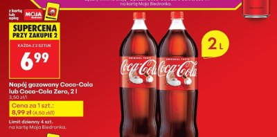 Napój gazowany Coca-Cola Zero 2 l promocja w Biedronka