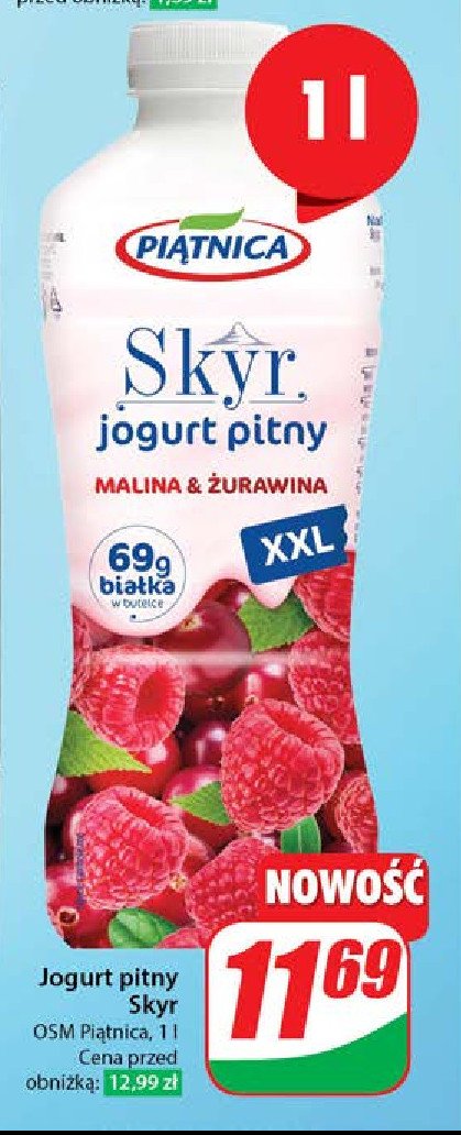 Jogurt pitny malina & żurawina Piątnica skyr promocja