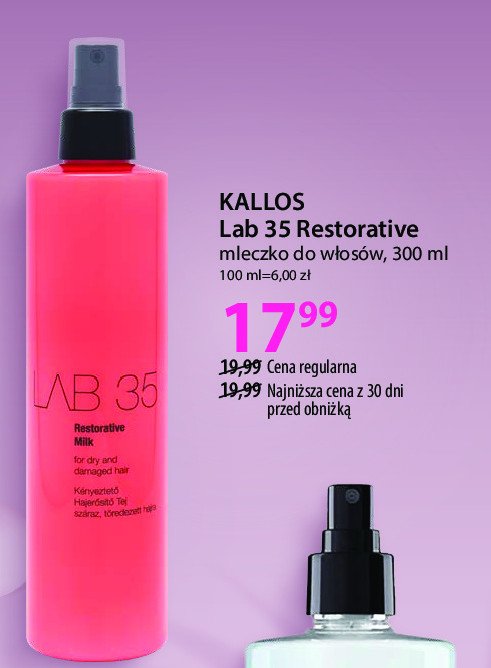 Mleczko do włosów restorative KALLOS LAB 35 promocja w Hebe