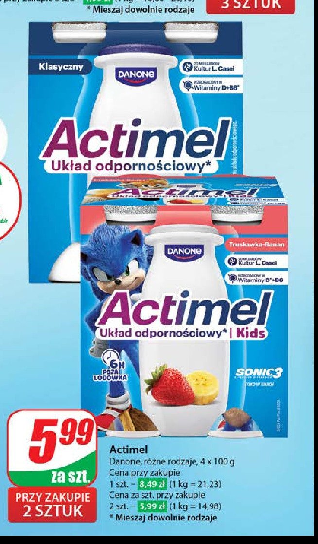 Jogurt classic Danone actimel promocja w Dino