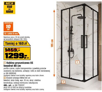 Kabina prysznicowa XS kwadrat 80 cm promocja w OBI