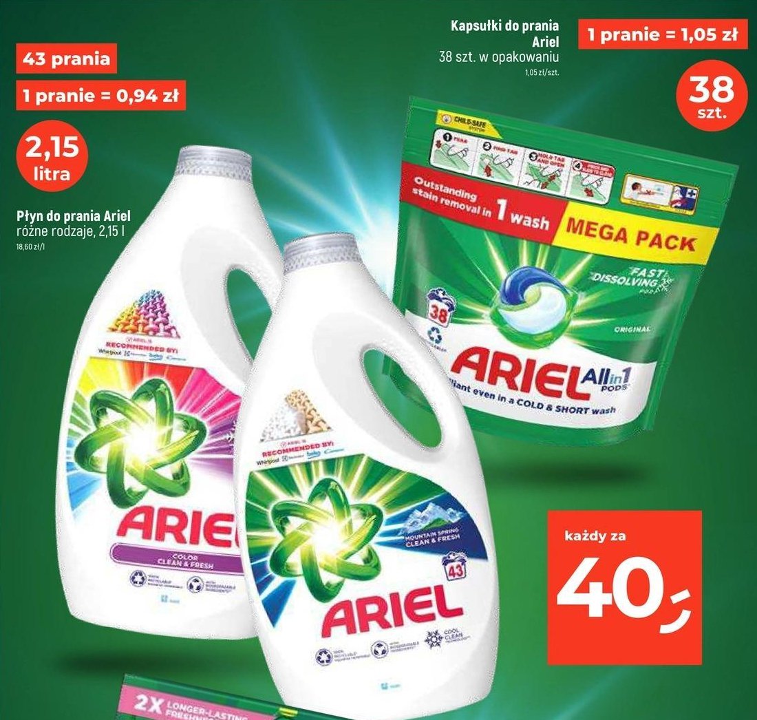 Kapsułki do prania original Ariel 3 in 1 promocja