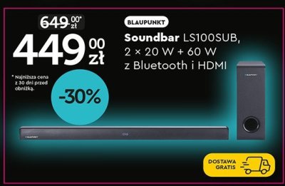 Soundbar LS100SUB, 2 × 20 W + 60 W z Bluetooth i HDMI promocja w Biedronka