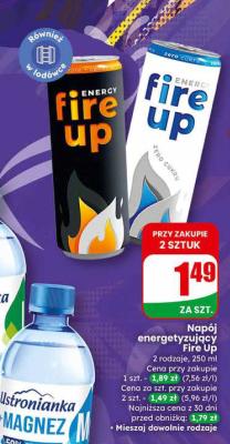 Napój energetyczny Fire Up Zero Cukru promocja w Dino