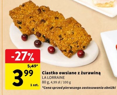 Ciastko owsiane z żurawiną LA LORRAINE promocja w Intermarche