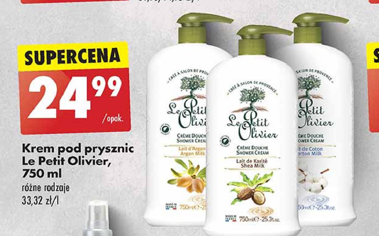 Żel pod prysznic argan milk Le petit olivier promocja