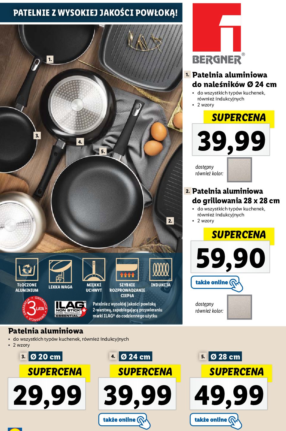 Patelnia grillowa 28 cm czarna Bergner promocja
