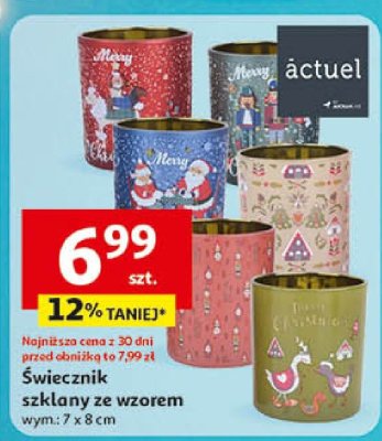 Świecznik szklany ze wzorem wym. 7 x 8 cm promocja w Auchan