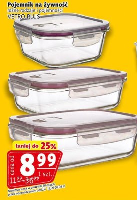 Pojemnik na żywność różne rodzaje i pojemności VETRO PLUS promocja w Prim Market