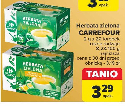 Herbata zielona z cytryna Carrefour classic promocja w Carrefour Market