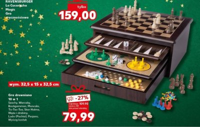 Gra drewniana 10 w 1 Szachy, Warcaby, Backgammon, Mancala, Tic-Tac-Toe, Star Halma, Węże i drabiny, Ludo (Pachisi), Pasjans, Wyścig kostek promocja w Kaufland