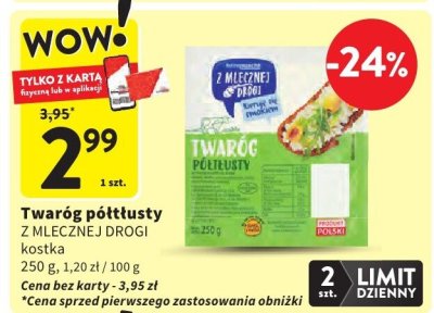 Twaróg półtłusty Z MLECZNEJ DROGI kostka promocja w Intermarche