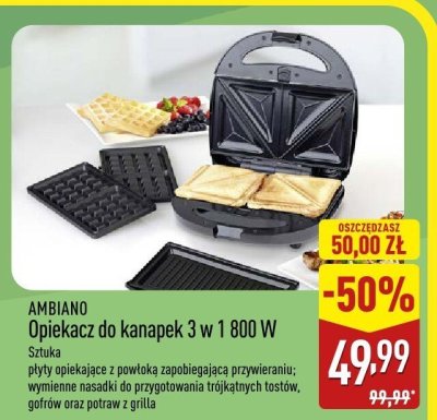 Opiekacz do kanapek 3 w 1 800 W AMBIANO promocja w Aldi