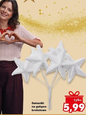 Gwiazdki na gałązce brokatowe promocja w Kaufland