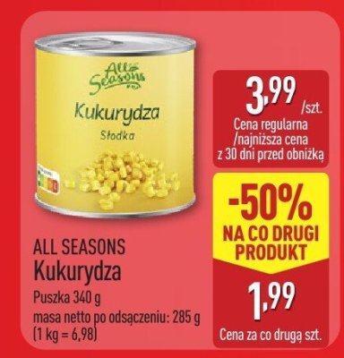 Kukurydza All Seasons Kukurydza promocja w Aldi