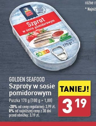 Szproty w sosie pomidorowym Golden seafood promocja w Aldi