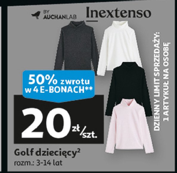 Golf dziecięcy 3-14 lat Auchan inextenso promocja