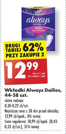 Wkładki higieniczne large Always dailies extra protect promocja