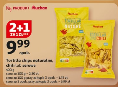 Tortilla chips naturalne, chili lub serowe promocja w Auchan