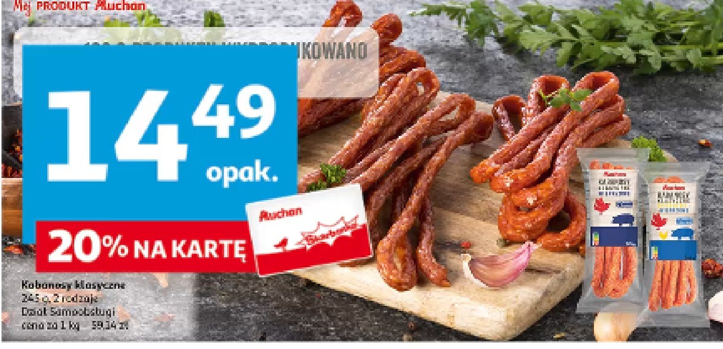 Kabanosy wieprzowe Auchan różnorodne (logo czerwone) promocja