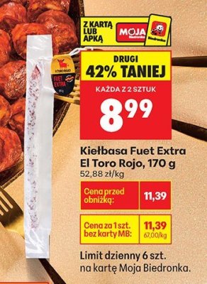 Kiełbasa Fuet Extra El Toro Rojo, 170 g promocja w Biedronka
