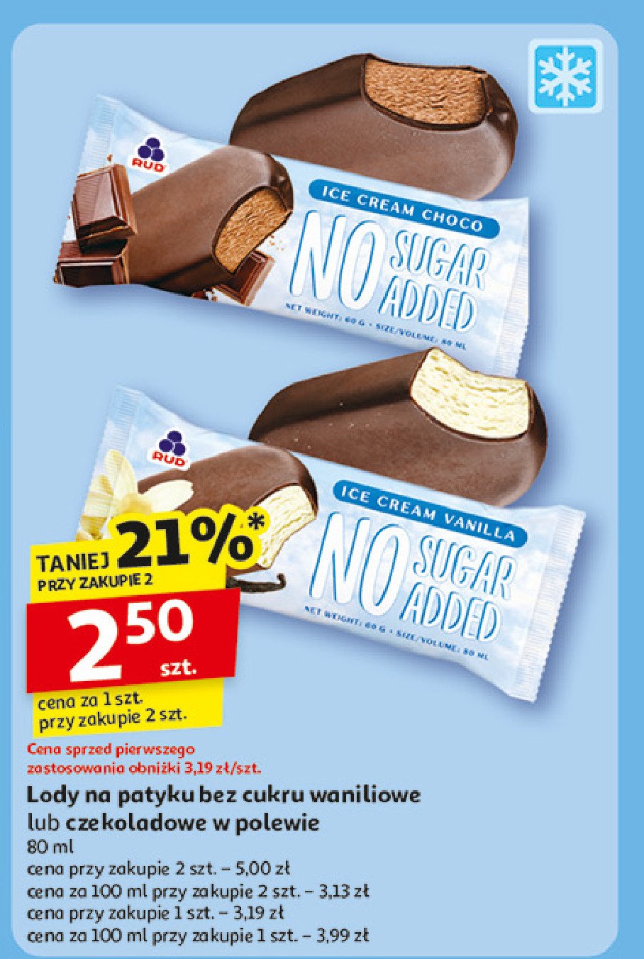 Lody czekoladowe bez cukru RUDD promocja w Auchan