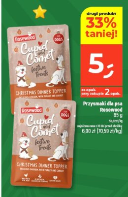 Przysmaki dla psa Rosewood Cupid and Comet Christmas Dinner Topper, 85 g promocja w Dealz