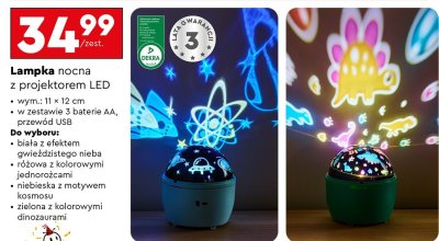 Lampka nocna z projektorem LED z dinozaurami promocja w Biedronka