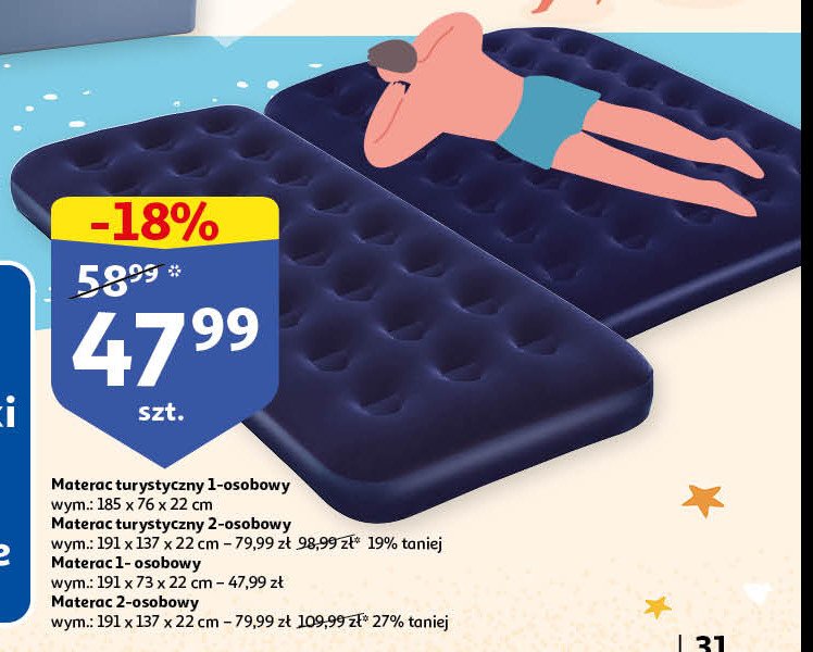 Materac flokowany 1-osobowy 191 x 73 x 22 cm promocja