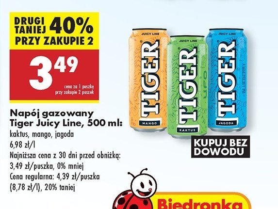 Nap贸j mango Tiger energy drink juicy line promocja