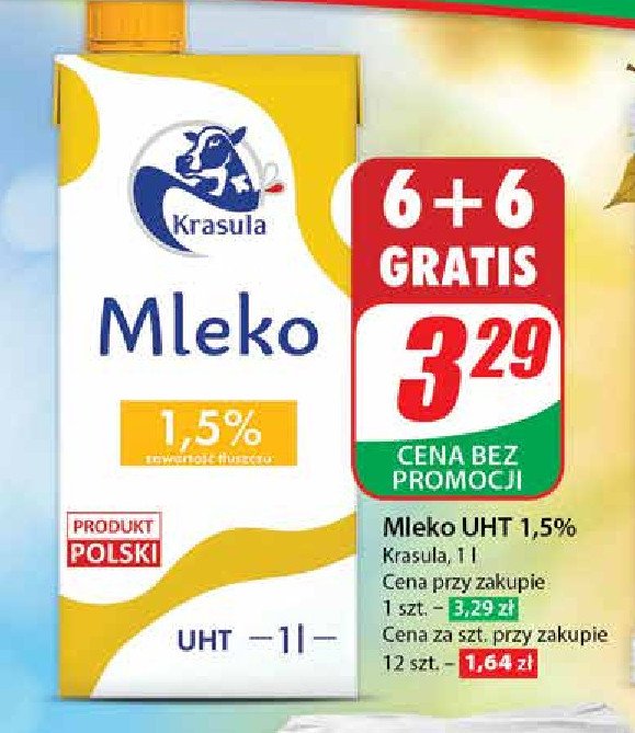 Mleko 1.5% Hula krasula promocja w Dino