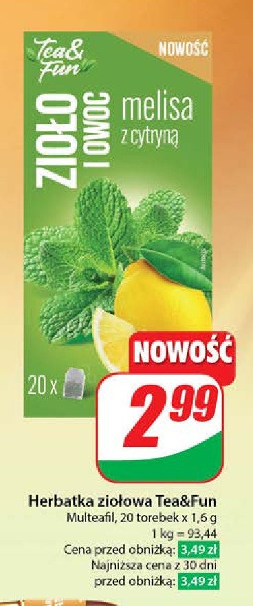 Herbata melisa z cytryną Tea & fun promocja w Dino