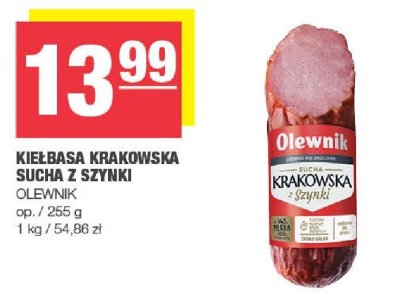 Kiełbasa krakowska sucha z szynki Olewnik promocja w SPAR