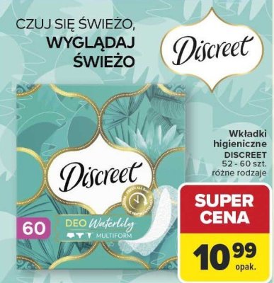 Wkładki higieniczne Discreet DEO Waterlily Multiform promocja w Carrefour Market