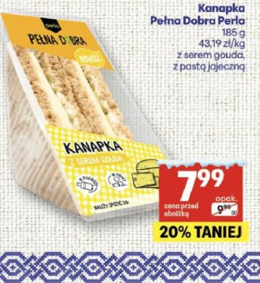 Kanapka Pełna Dobra Perla z serem gouda, z pastą jajeczną 185 g promocja w Delikatesy Centrum