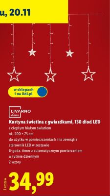 Kurtyna świetlna z gwiazdkami LED  promocja w Lidl