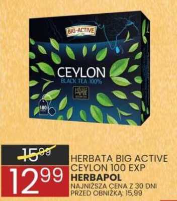 Herbata Big Active Ceylon Black Tea 100% Herbapol promocja w Wafelek
