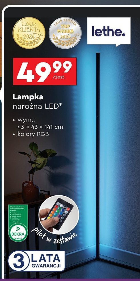 Lampka narożna led Lethe promocja w Biedronka